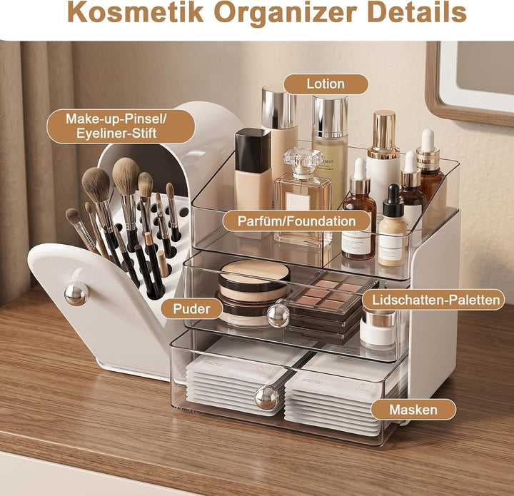 ERWEY Make Up Kosmetik Organizer mit Schubladen, Grosse Schminktisch Organizer Pinsel Aufbewahrung,