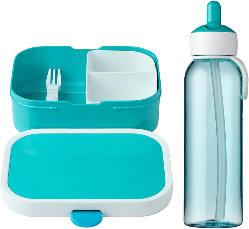 Mepal Lunchset Campus Flip-up Trinkflasche Wasserflasche für Kinder mit Strohhalm Bento-Brotdose mit