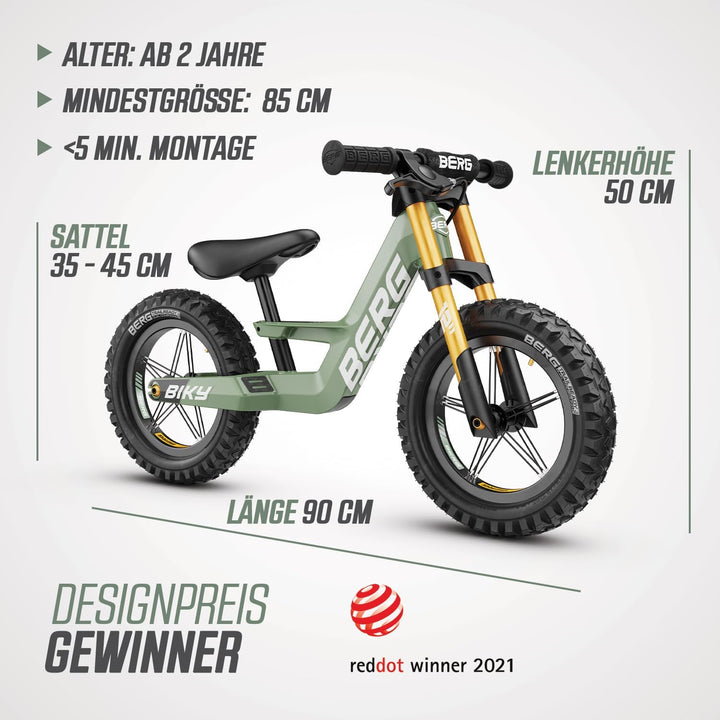 BERG Biky Cross Laufrad | ab 2 Jahren | 12 Zoll | Kinder Laufrad mit Handbremse | Luftreifen | Höhen