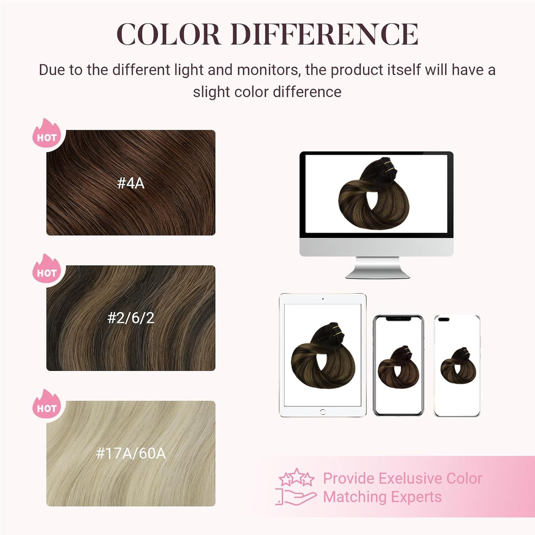 MAXITA Clip in Extensions Echthaar, 35cm 14 Zoll 120g 7 Stück Dunkelbraun Gemischt Kastanienbraun Ec
