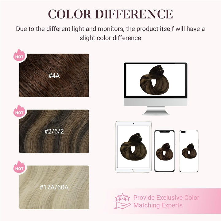 MAXITA Clip in Extensions Echthaar, 35cm 14 Zoll 120g 7 Stück Dunkelbraun Gemischt Kastanienbraun Ec