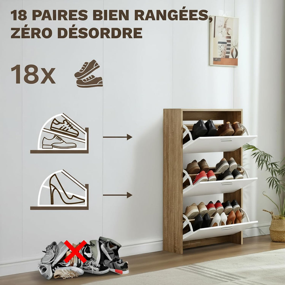 CATAVANA Schuhschrank Schmal - 3 Fächer für 18 Paar - Schuhregal Geschlossen - Platzsparend &amp; Modern