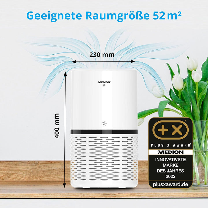 MEDION Luftreiniger mit App Steuerung (HEPA Filter, Smart, reduziert Aerosole Pollen Staub Tierhaare