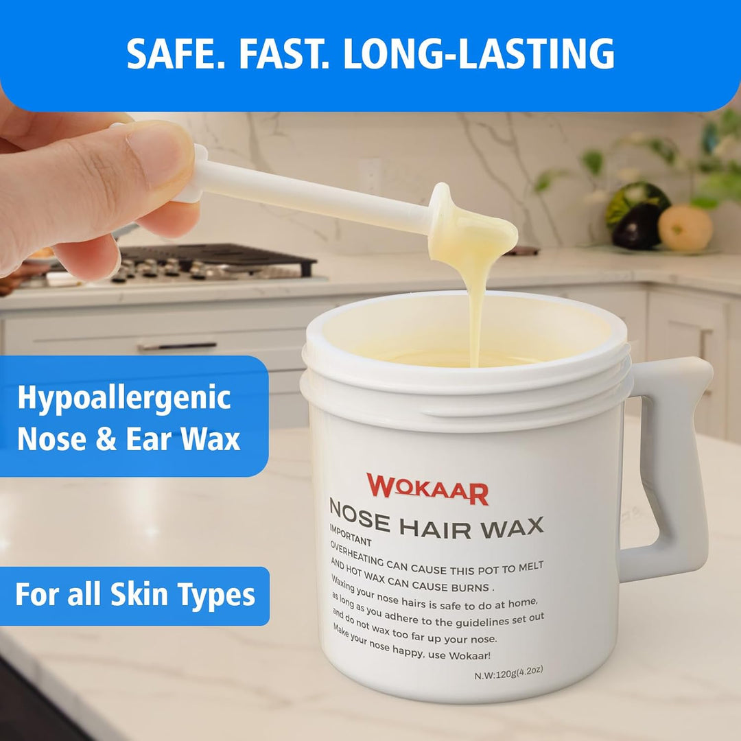 Wokaar Nasenwachsset für Männer, 120 g, hypoallergenes Wachs, 30 Applikatoren, Nasen- und Ohrenhaarw