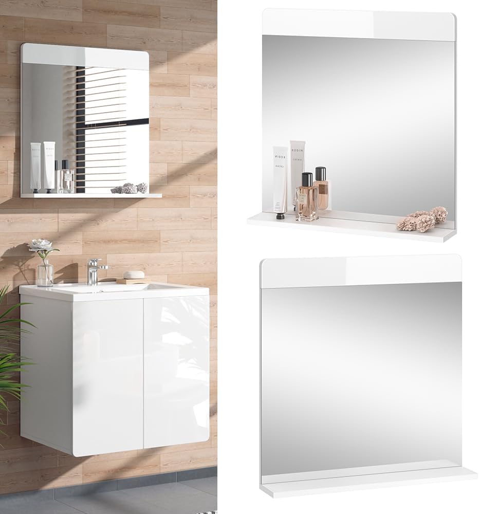 Vicco Badezimmerspiegel Izan, Weiss Hochglanz, 60 x 62 cm Badspiegel, Badspiegel