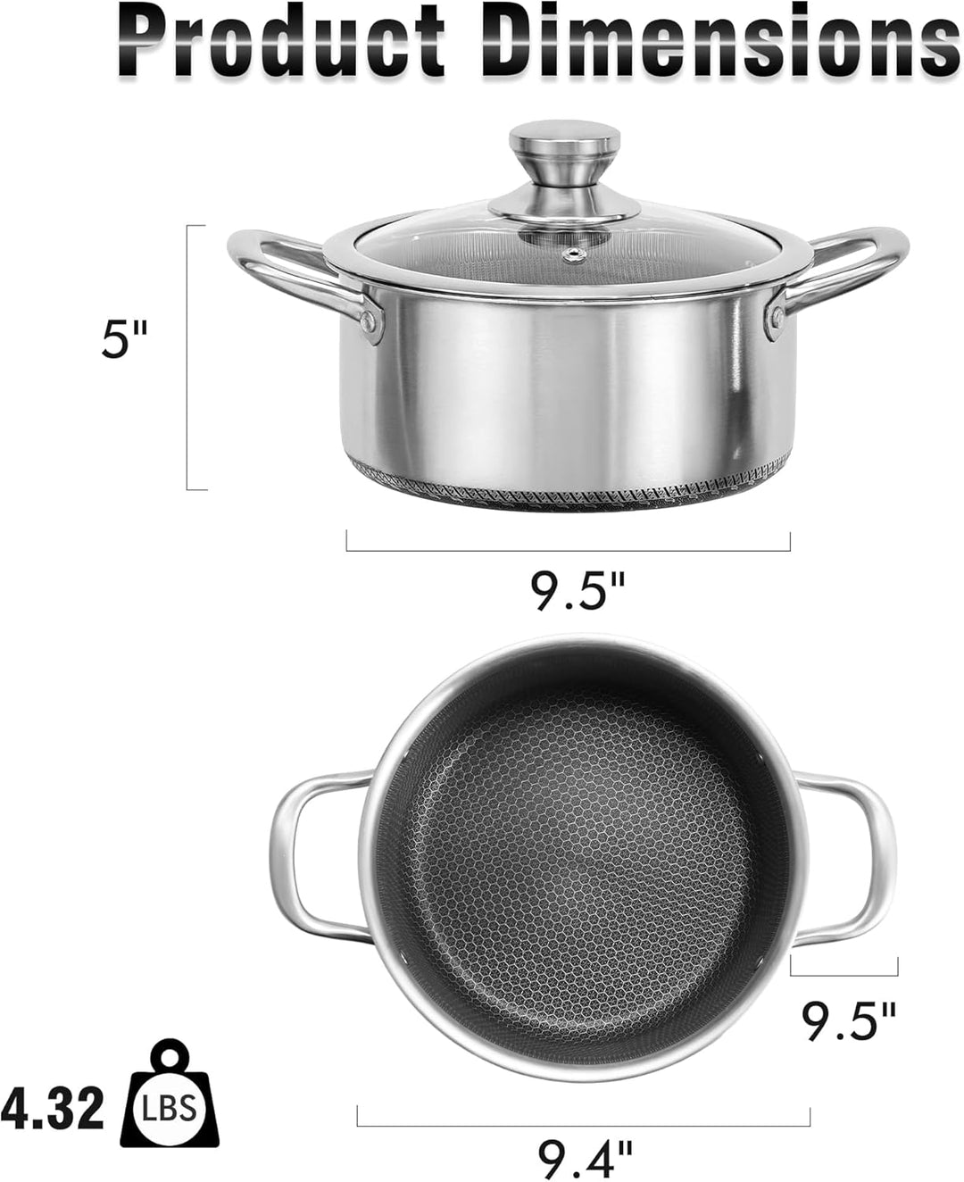 AuFranc® Edelstahl Kochtopf (NON-STICK) 5.7 Liter, 5.7 Liter