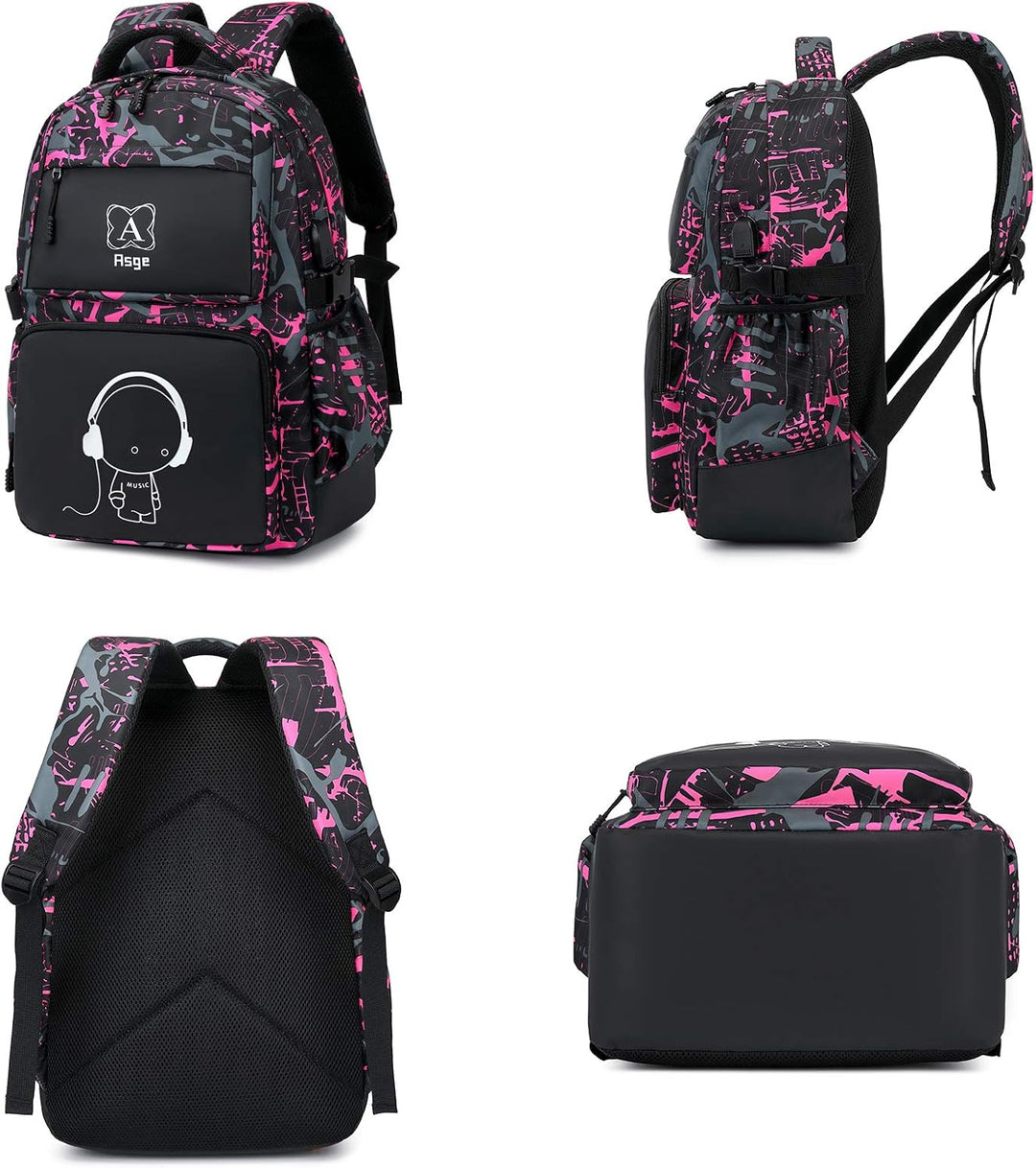 Asge Rucksack Jungen Schulrucksack Mädchen Teenager Jugendliche Coole Schule Daypacks Kinder Reflekt