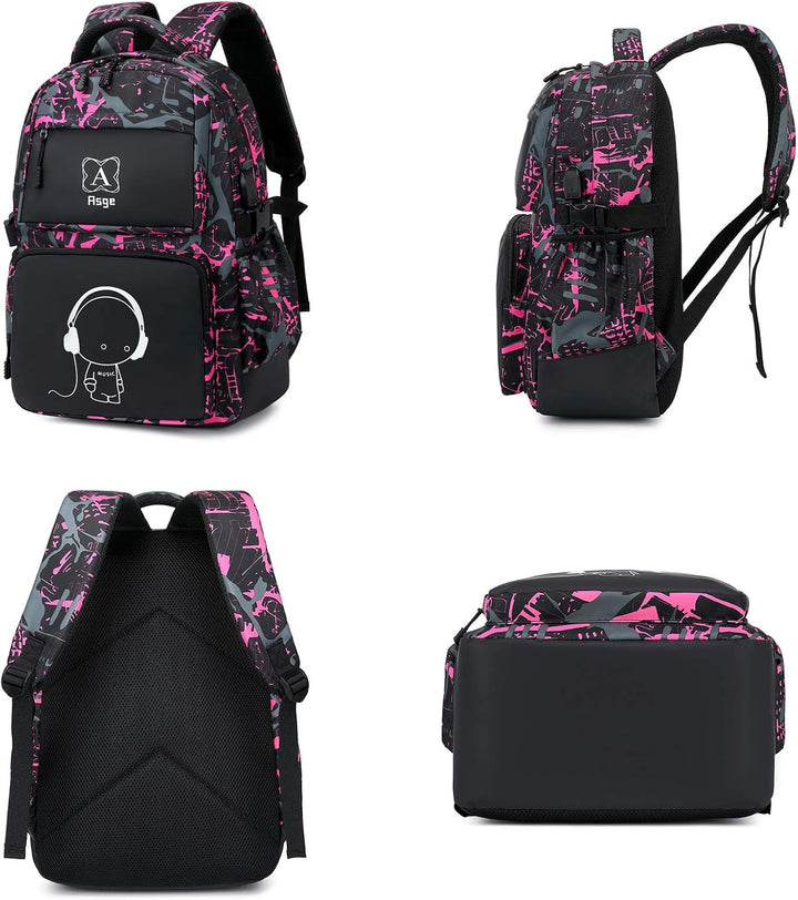 Asge Rucksack Jungen Schulrucksack Mädchen Teenager Jugendliche Coole Schule Daypacks Kinder Reflekt