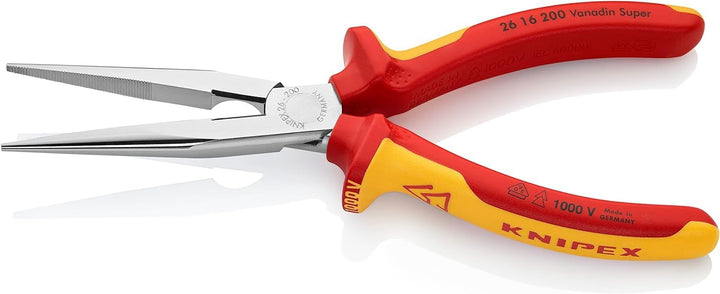 KNIPEX Flachrundzange mit Schneide, verchromt, 200 mm, Chrom-Vanadium Stahl, VDE, formstabil bei Ver