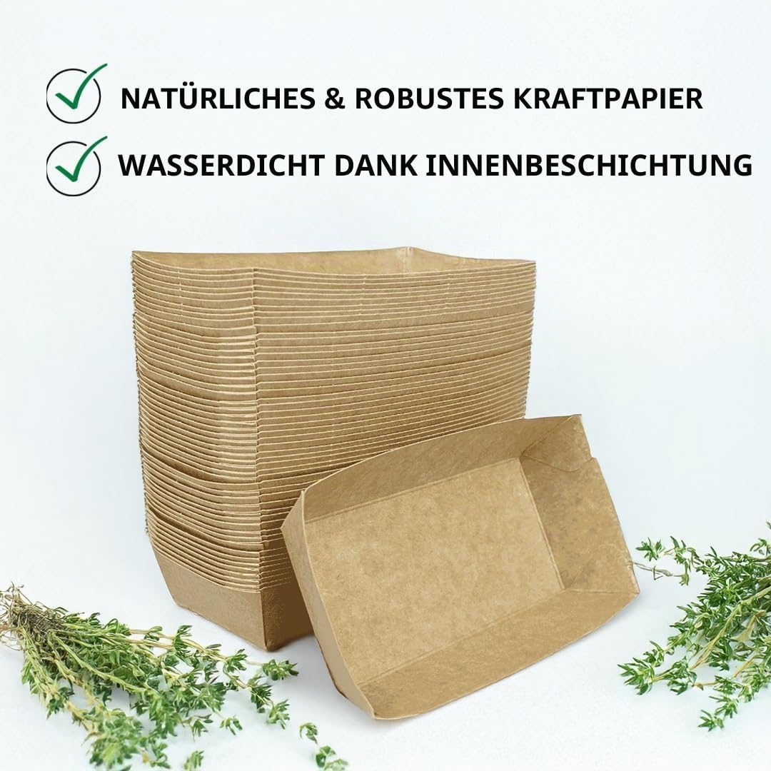 Enpack Snackschale A13-100 Stück Snackschalen aus Kraftpapier - Snack Box 15x7x3,5cm - Currywurst Sc