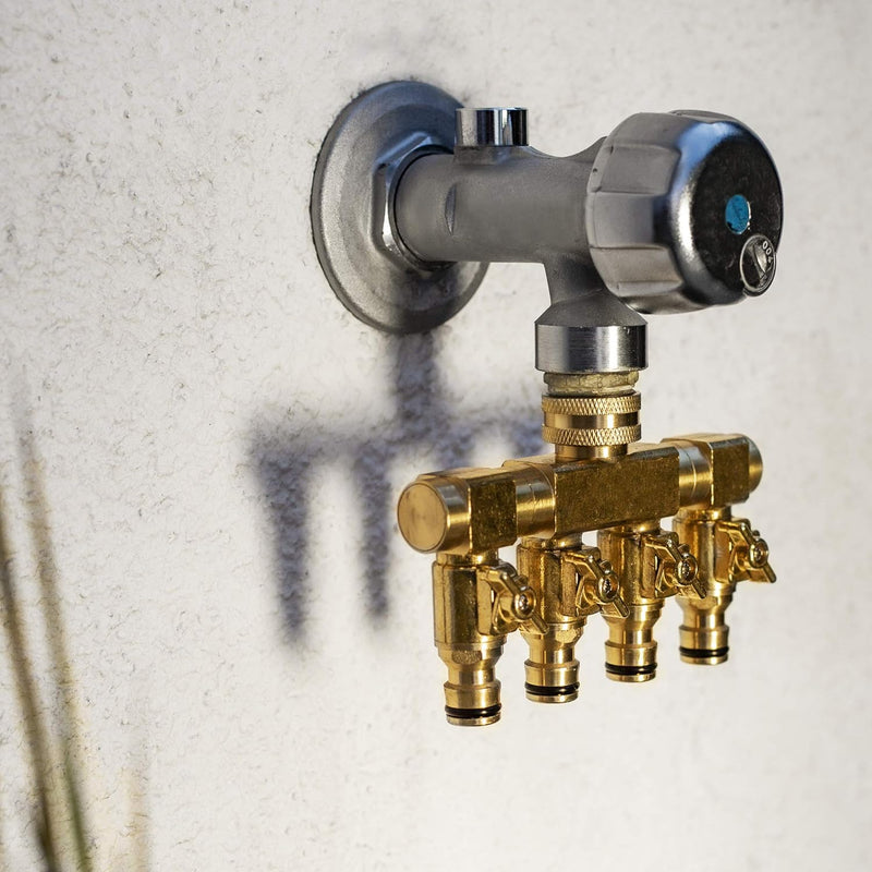 UPP Wasserverteiler 4-Wege I Für 1/2" & 3/4" Wasserhahn-Anschluss mit Steckkupplung I 4-Fach-Verteil