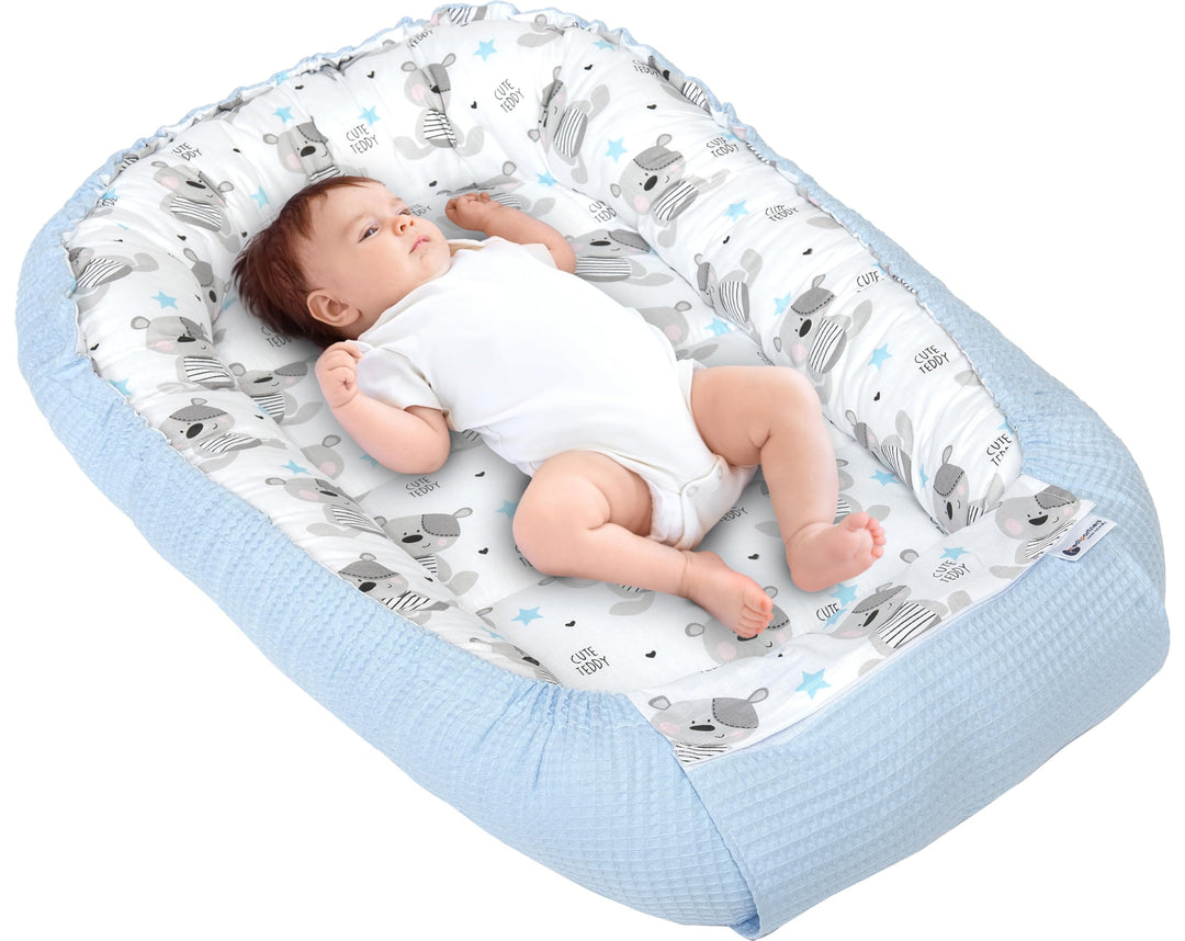 Medi Partners Babynest Kuschelnest Babynestchen 100% Baumwolle Waffle Nestchen Reisebett für Babys S