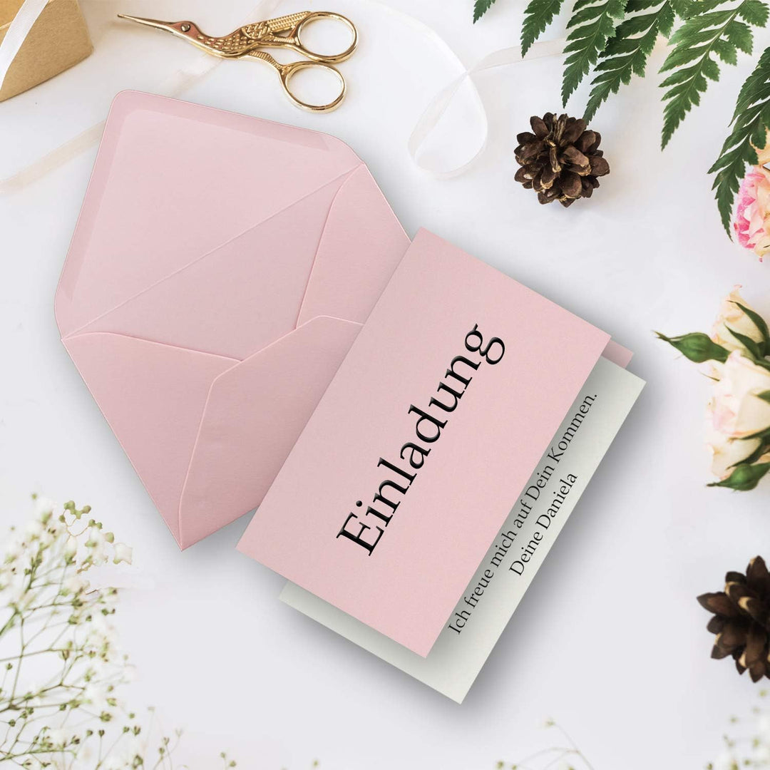 50x Faltkarten Set DIN A6/C6 mit Brief-Umschlägen in Rosa - inklusive Einleger - 14,8 x 10,5 cm - Pr