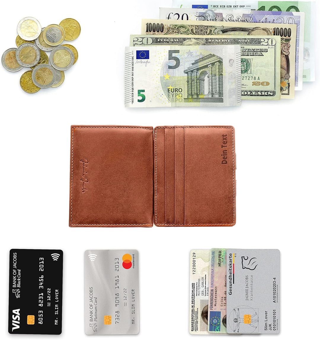 Jaimie Jacobs Flap Boy mit Gravur - Das Original - Magischer Geldbeutel mit Münzfach RFID-Schutz Ges