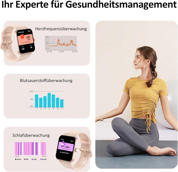 Blackview Smartwatch Damen Herren mit Telefonfunktion(Anrufe tätigen/empfangen)/Message Reminder, Sp