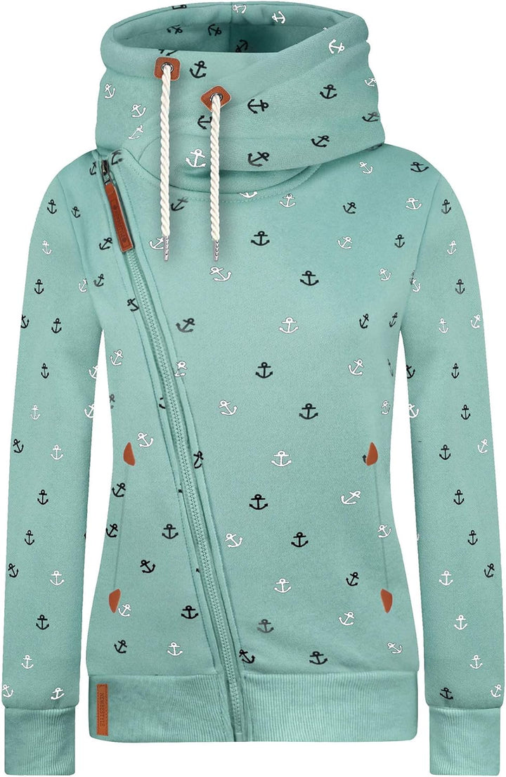 Newbestyle Jacke Damen Sweatjacke Vicky Zip Hoodie Grün Gedruckt M, Gr&#xFC;n Gedruckt M