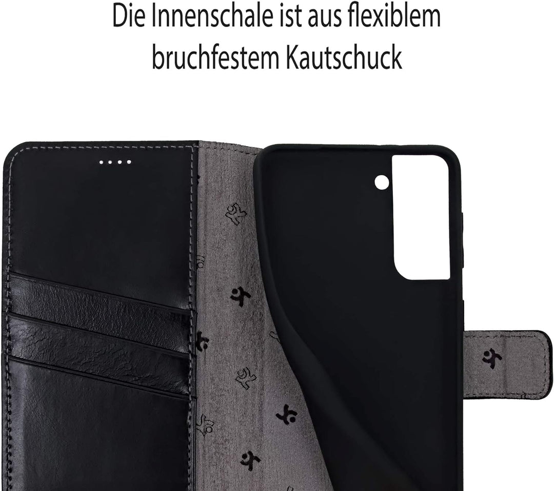 Suncase Book-Style Hülle kompatibel mit Samsung Galaxy S21 FE 5G Leder Tasche (Slim-Fit) Lederhülle
