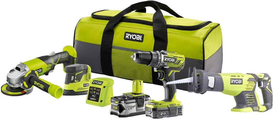 RYOBI 18 V ONE+ 8-tlg. Kombo-Kit R18CK4E-242S, 8-teilig, inkl. 1 x 2,0 Ah, 1 x 4,0 Ah Akku und Ladeg