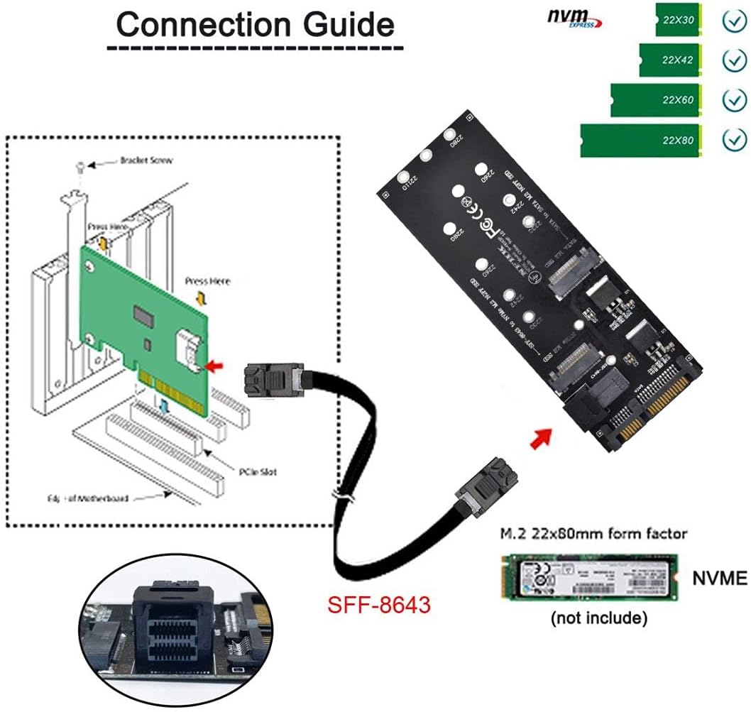 ChenYang M.2 NGFF zu SATA & NVME PCIe SSD zu SFF-8643 Erweiterungskartenadapter für Mainboard (funkt