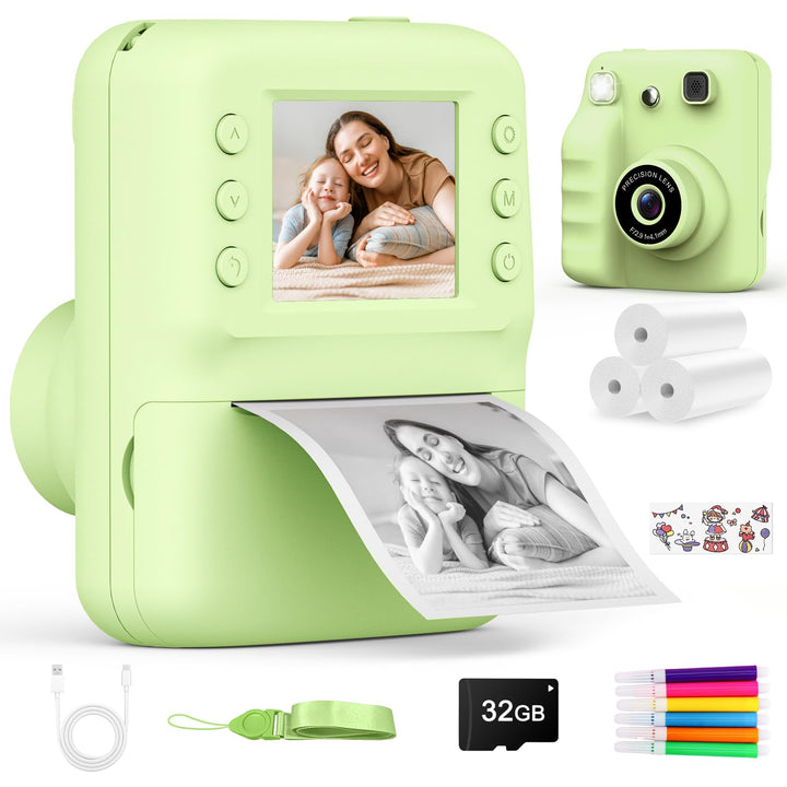 Kinderkamera Sofortbildkamera, Geschenk für Mädchen Jungen von 3–12 Jahren | 2.4" Bildschirm,1080p-V