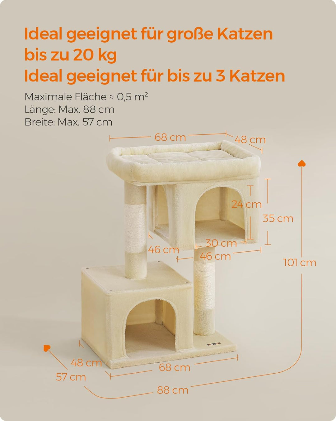 Feandrea Kratzbaum, 101 cm Katzenbaum, XL, Katzenhaus für extra grosse Katzen bis zu 20 kg, grosse P