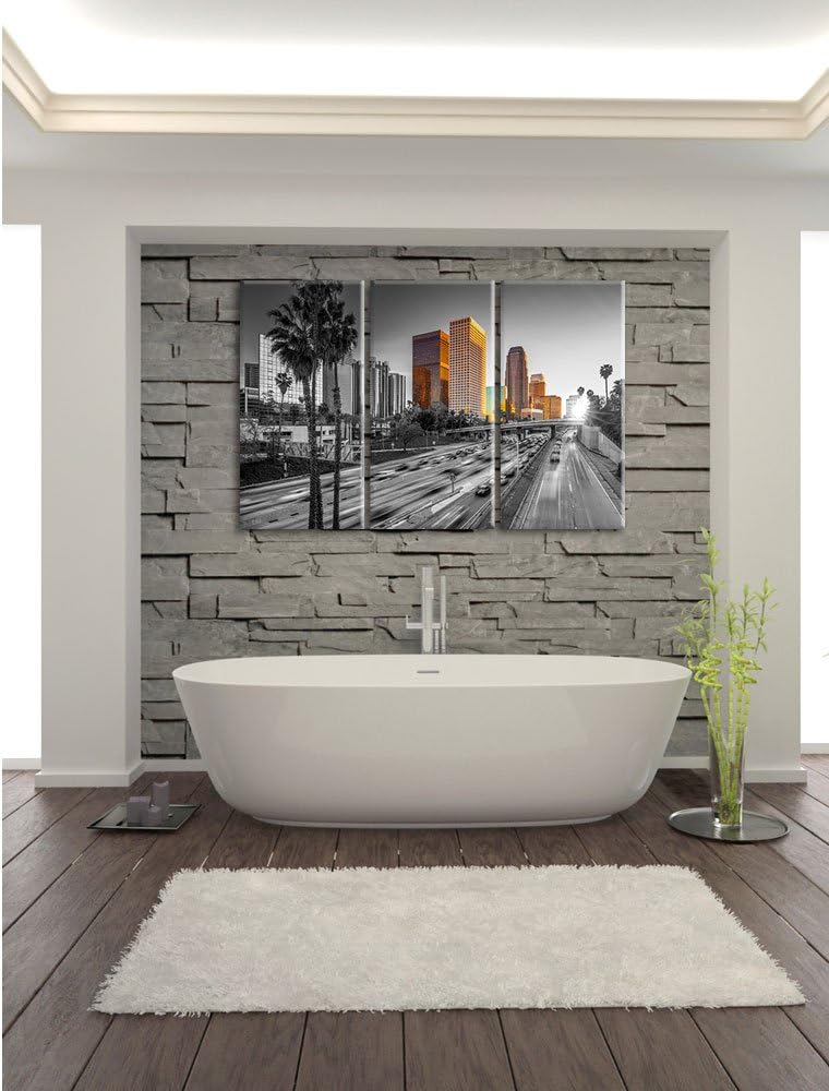 Pixxprint Strassenverkehr in Los Angeles Schwarz/Weiss 3-Teiler Leinwandbild 120x80 Bild auf Leinwan