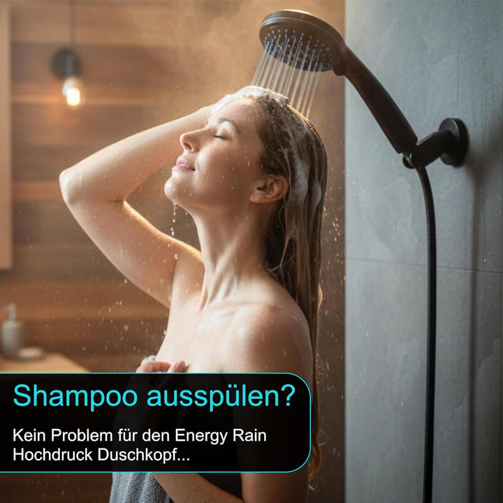 Duschkopf schwarz Energy Rain mit 9 Strahlarten, Shower Head, Duschbrause, Handbrause Dusche Brausek