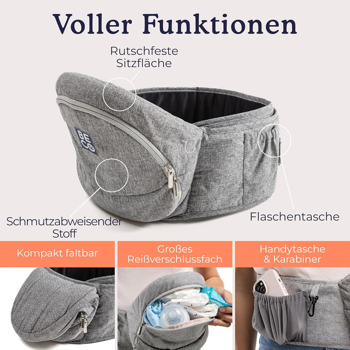 Beco Gemini Hüftsitz Babytrage – 4-in-1 Ergonomische Kindertrage für Neugeborene & Kleinkinder (0-36