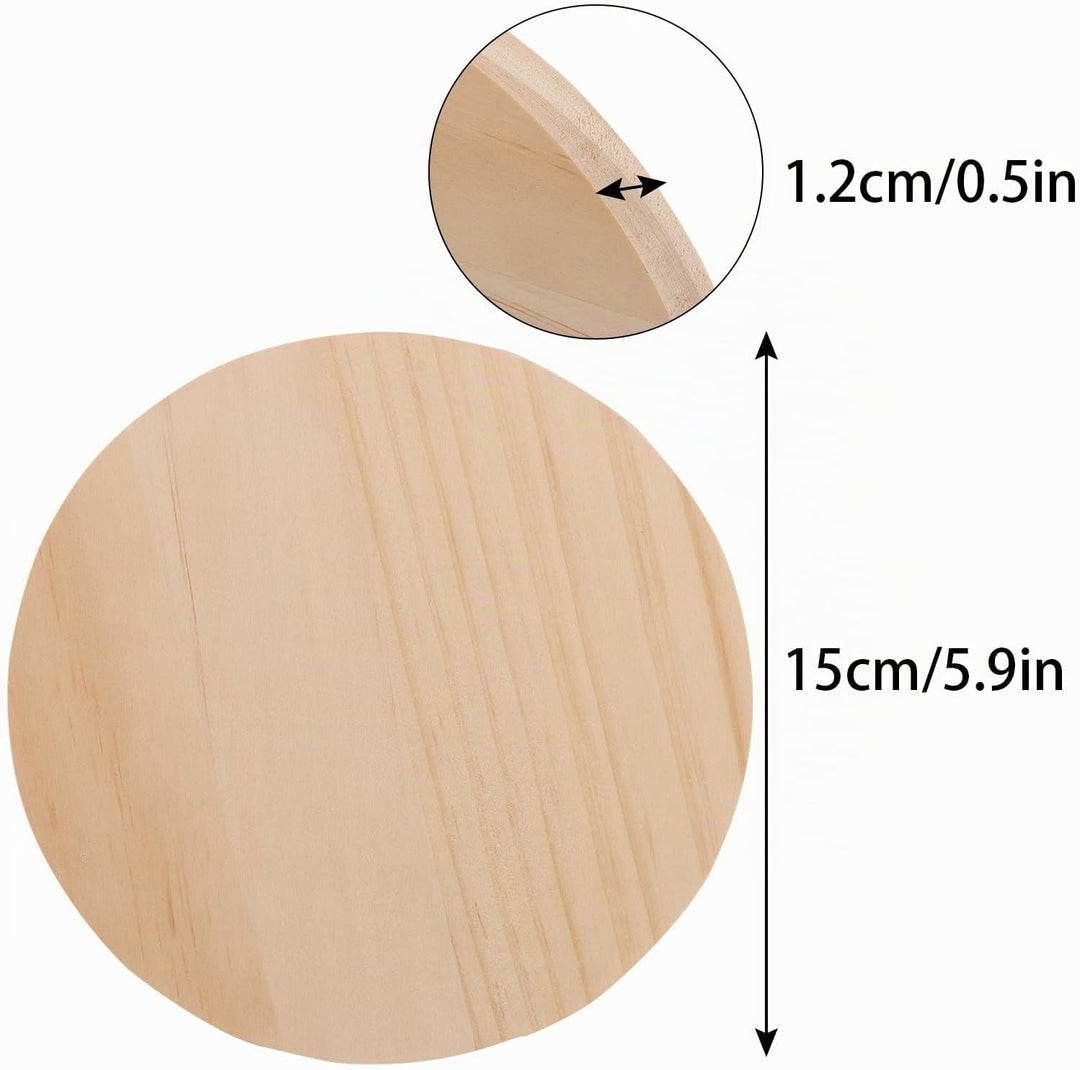 8 Stücke 15CM Runde Holzscheiben,Unvollendet Poliert Kiefernholz,Dicke 1.2CM Runde Holzscheiben Male