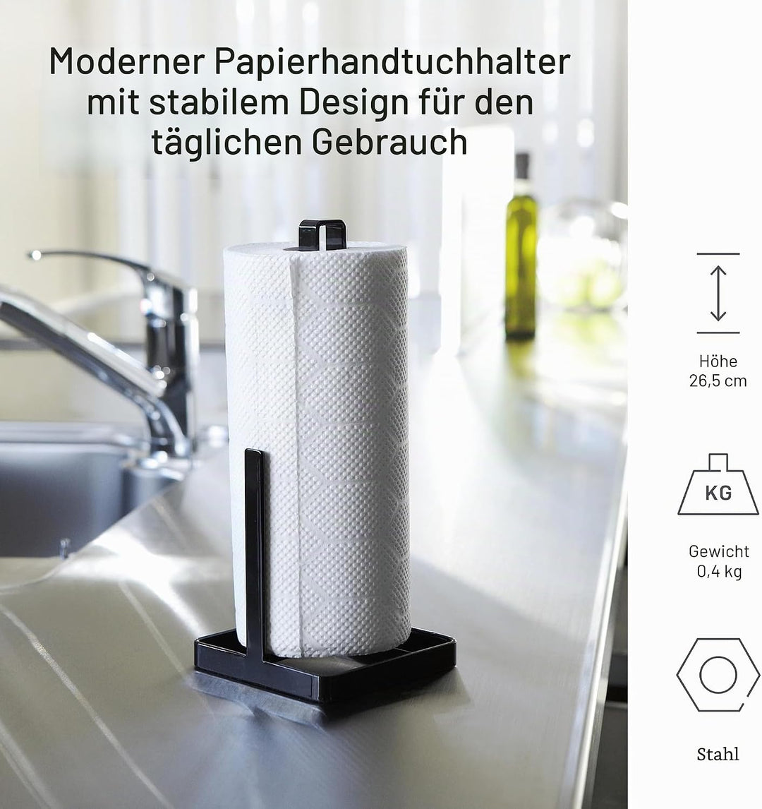 Yamazaki 6782 TOWER Küchenrollenhalter, Black, Stahl, Minimalistisch, 11 x 11 x 26,5 cm Schwarz, Sch