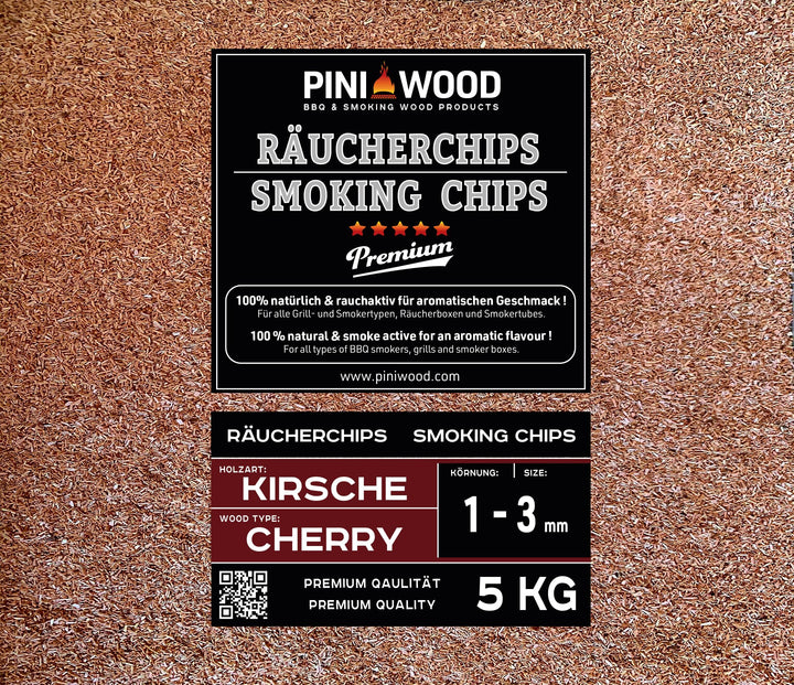 PINI 5 Kg Räucherchips Kirsche 1-3 mm Smoking Chips Räucherspäne 18 Liter