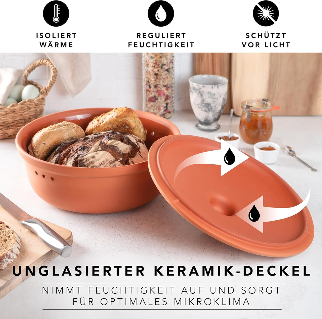 Römertopf Brottopf aus Keramik, ideal zu Brotaufbewahrung aus Ton Ø 30,0 cm Terrakotta, Terrakotta