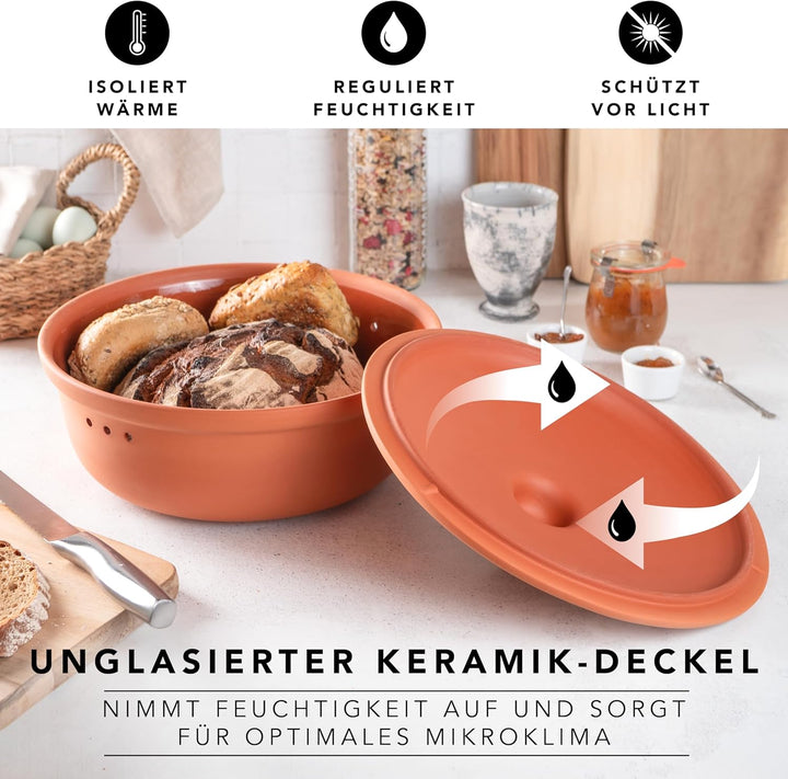 Römertopf Brottopf aus Keramik, ideal zu Brotaufbewahrung aus Ton Ø 30,0 cm Terrakotta, Terrakotta