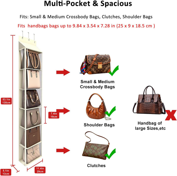 Lirex Geldbörsen-Organizer, 6 Taschen Handtaschen-Organizer mit Reissverschluss zum Aufhängen, für S