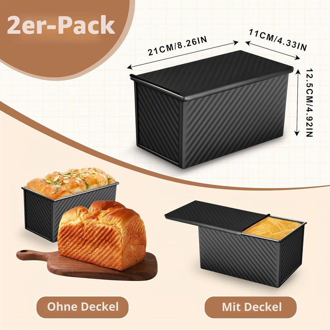 2 Stück Brotbackform mit Deckel, Toastbrot Backform mit Deckel, 450g (1lb) Antihaft Brotform Kastenf