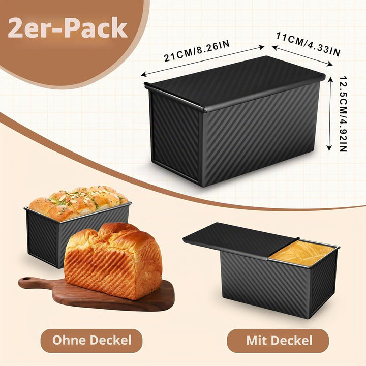 2 Stück Brotbackform mit Deckel, Toastbrot Backform mit Deckel, 450g (1lb) Antihaft Brotform Kastenf