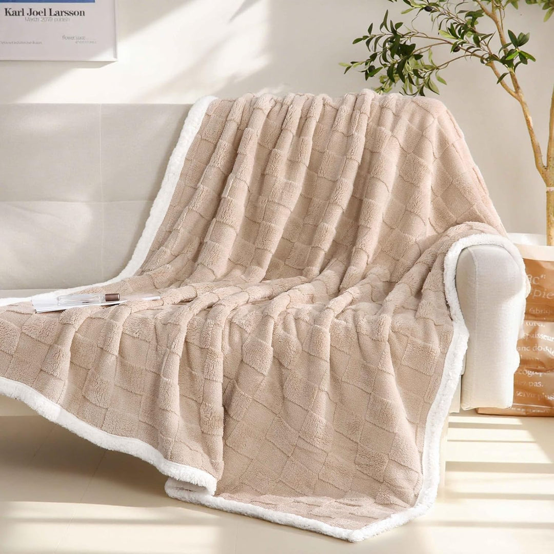 Sherpa-Überwurfdecke für Couch, Flanell, gemütlich, weich, dick, für Bett, Fleece, Beige, 152,4 x 20