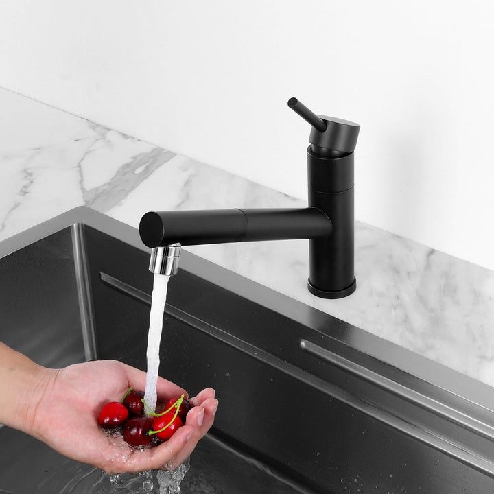 Wasserhahn Küche Schwarz mit Brause Ausziehbar, Hochdruck Küchenarmatur mit 2 Strahlarten, Armatur K