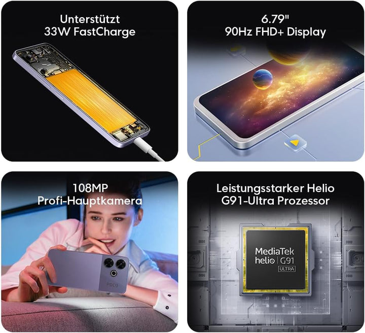 POCO M6 Smartphone, 8+256GB Handy ohne Vertrag, 90Hz 6,79'' FHD+Display, 108MP Kamera, 5030mAh, 33W