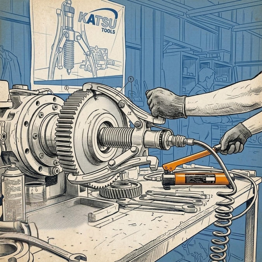 KATSU Radnabenabzieher Hydraulik 5 Ton mit Manueller Pumpe, Split-Unit Hydraulischer Pressriemensche