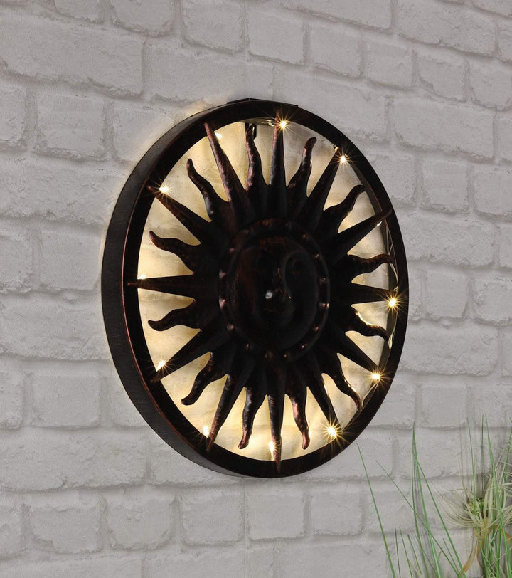 Spetebo Solar Wandbild Sonne - ca. Ø 40 cm - Metall Garten Wand Dekoration im Antik Look - Gartendek