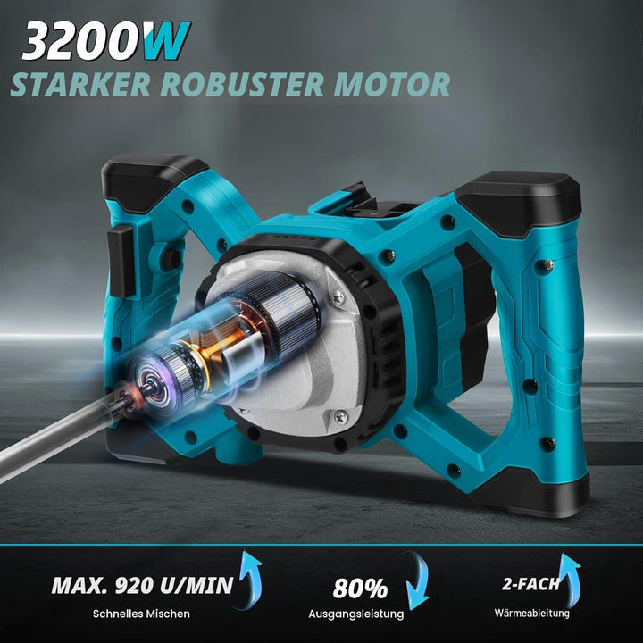 Akku Farbmörtelrührer Kompatibel mit Makita 18V Batterie, 3200W Rührwerk Mörtelrührer Zementrührer m