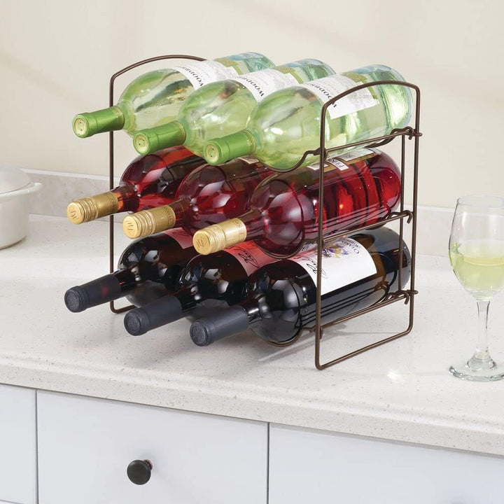mDesign Weinregal für 9 Flaschen Wein, Bier, Wasser usw. – Flaschenhalter mit 3 Ebenen für die Küche