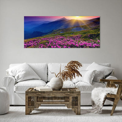 Wandbilder Dekoration Wohnzimmer Wiese Berge Landschaft Panorama Bilder auf Leinwand 120x50cm Leinwa