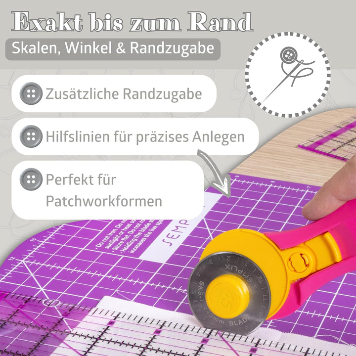 SEMPLIX Schneidematte A1 in Grün, Rosa, Grau, Türkis, Lila. Ideal fürs Basteln, Nähen und Patchworke