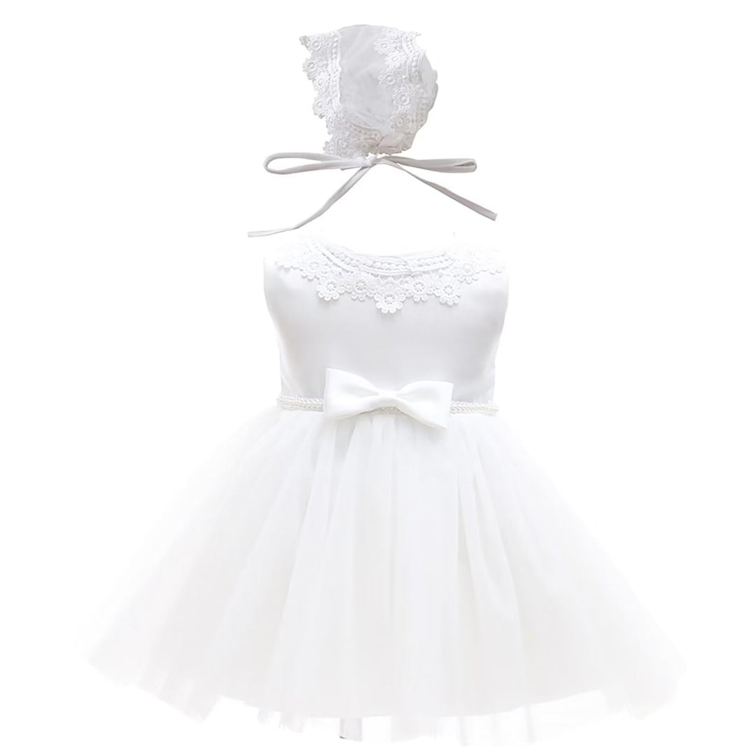 Baby Mädchen Weiss Taufkleid mit Haube Neugeborenen Taufe Kleid Spitzenkleid für Hochzeit Geburtstag