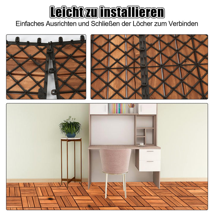 Ansobea Holzfliesen Balkon, Akazienholz 30x30cm Terrassenfliesen 11Stück 1㎡,Terassenboden Aussen,Kli