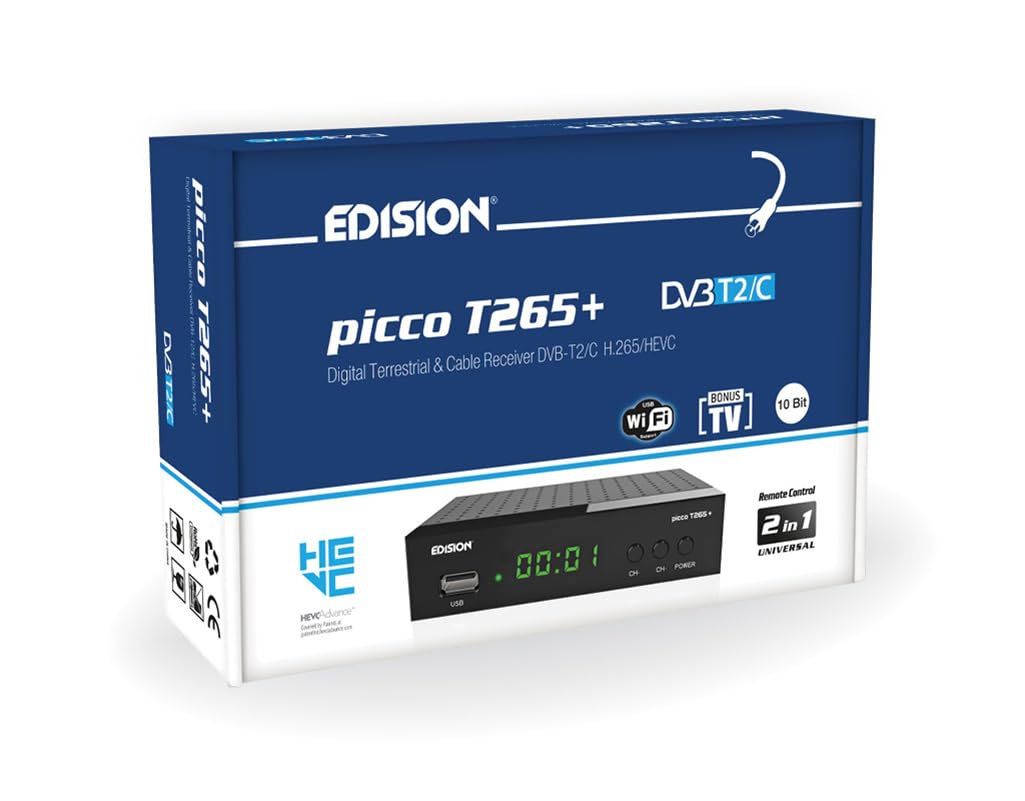 Edision Picco T265+ Terrestrischer DVB-T2 und Kabel DVB-C Receiver, H265 HEVC, FTA Full HD PVR, USB,