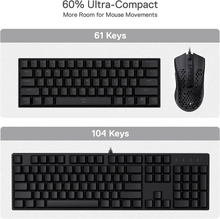 Redragon K630 Dragonborn 60% kabelgebundene RGB-Gaming-Tastatur, 61 Tasten kompakte mechanische Tast