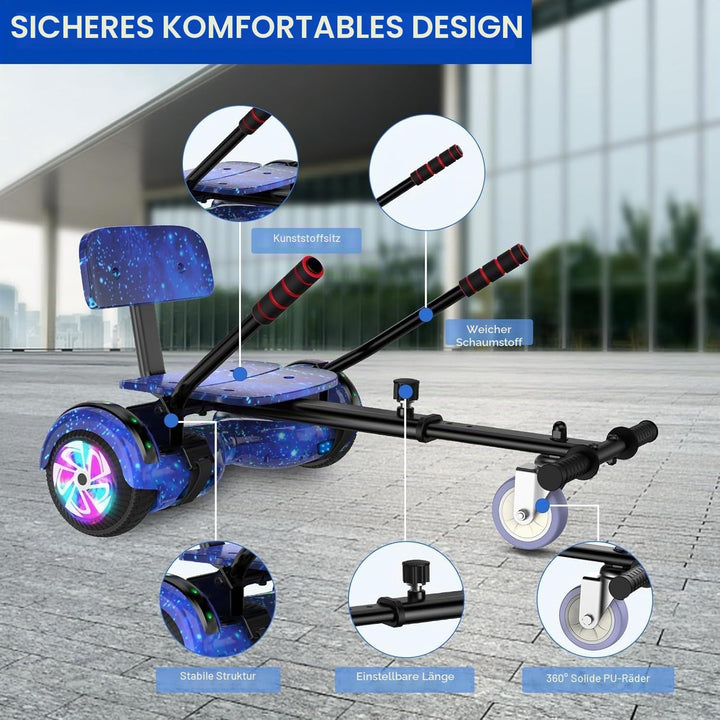 SISIGAD Hoverboard Kart Scooter für alle Gelände Self Balanciert 6,5 Zoll mit Bluetooth Lautsprecher